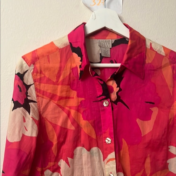 Sigrid Olsen Pink and Orange Long Sleeve Blouse - Picture 3 of 10